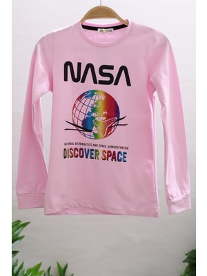 Mojo Bebek Kız Çocuk Nasa Baskılı Uzun Kol T-Shirt 723410 Pembe