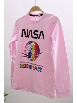 Mojo Bebek Kız Çocuk Nasa Baskılı Uzun Kol T-Shirt 723410 Pembe