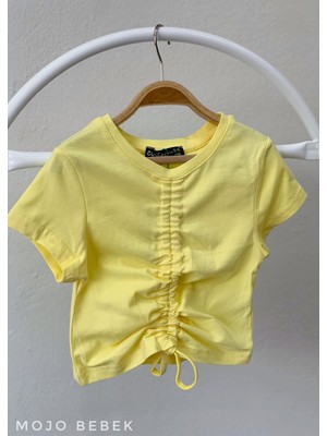 Cuties Kız Çocuk Büzgülü Kısa Kol T-Shirt 3309 Sarı