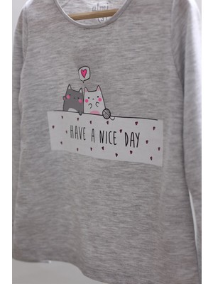 Mojo Bebek Kız Çocuk Nice Day Baskılı Uzun Kol T-Shirt 623106 Gri