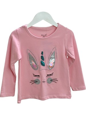 Mojo Bebek Kız Çocuk Tavşan Nakışlı Uzun Kol T-Shirt 523408 Pembe