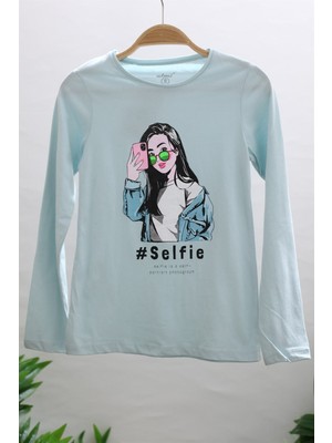 Mojo Bebek Kız Çocuk Selfie Kız Baskılı Uzun Kol T-Shirt 723123 Mavi