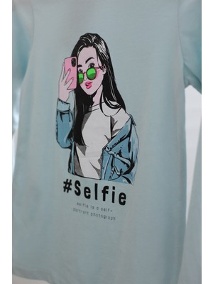 Mojo Bebek Kız Çocuk Selfie Kız Baskılı Uzun Kol T-Shirt 723123 Mavi