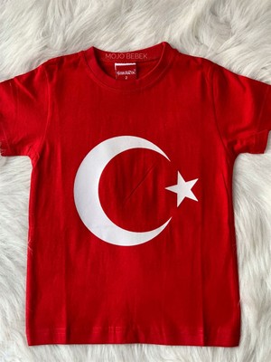 Mojo Bebek Garson Çocuk Türk Bayrağı Baskılı Kısa Kol T-Shirt 9844 Kırmızı