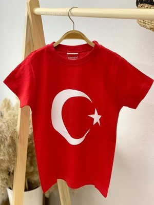 Mojo Bebek Garson Çocuk Türk Bayrağı Baskılı Kısa Kol T-Shirt 9844 Kırmızı