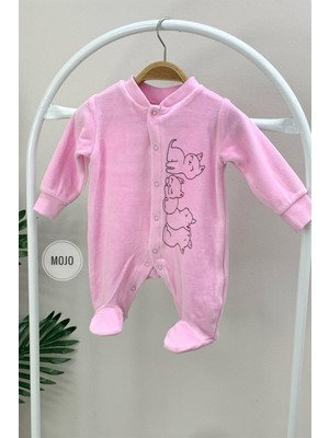 Mojo Bebek Kız Bebek Pink Cats Kadife Patikli Tulum 7154 Pembe