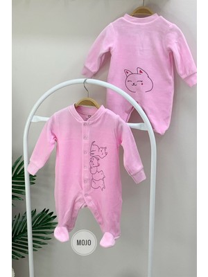 Mojo Bebek Kız Bebek Pink Cats Kadife Patikli Tulum 7154 Pembe