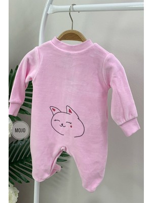 Mojo Bebek Kız Bebek Pink Cats Kadife Patikli Tulum 7154 Pembe