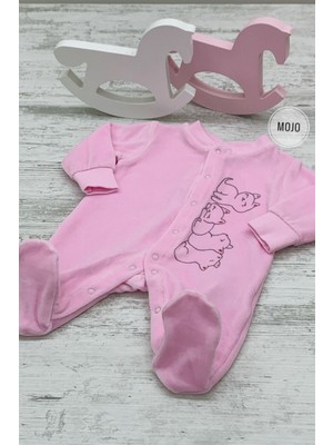 Mojo Bebek Kız Bebek Pink Cats Kadife Patikli Tulum 7154 Pembe