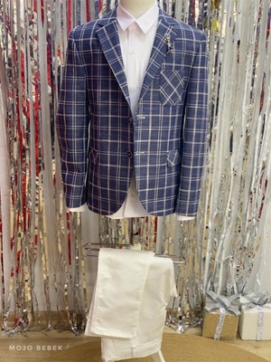 Mogi Erkek Çocuk Kareli Ceket Pantolon Takım Elbise 20225 Lacivert