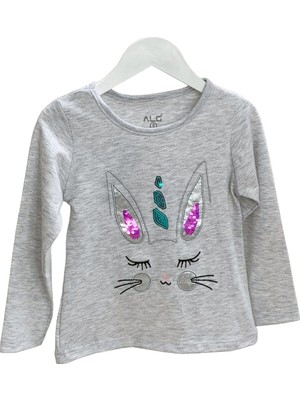 Mojo Bebek Kız Çocuk Tavşan Nakışlı Uzun Kol T-Shirt 523408 Gri