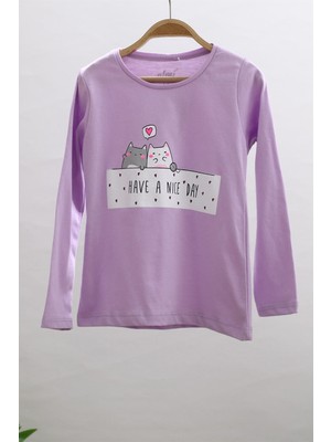 Mojo Bebek Mojo Kız Çocuk Nice Day Baskılı Uzun Kol T-shirt 623106 Lila