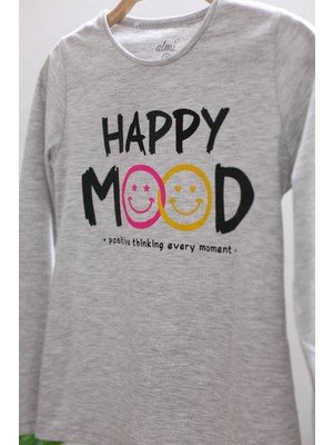 Mojo Bebek Kız Çocuk Happy Mood Baskılı Uzun Kol T-Shırt 723135 Gri