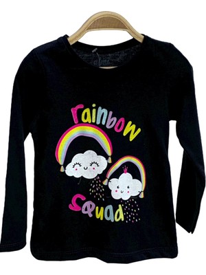 Mojo Bebek Kız Çocuk Rainbow Baskılı Uzun Kol T-Shirt 523010 Siyah