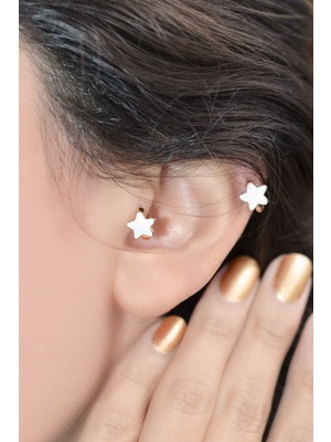 Sacce Scarves&Accessories Beyaz Yıldız Tragus Helix Piercing Mini Küpe