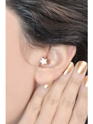 Sacce Scarves&Accessories Beyaz Yıldız Tragus Helix Piercing Mini Küpe