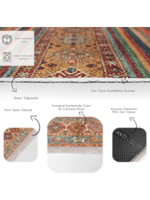 Kiremit Zeminde Kilim Motifli Baklava Desenli Etnik Motifler Avangarde Salon & Oturma Odası Salon & Oturma Odası Dijital Baskılı Makinede Yıkanabilir Kaymaz Taban Saçaklı Halı