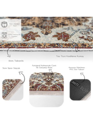 Antika Zeminde Anadolu Motifli Geleneksel Desenli Avangarde Eskitme Motifli Salon & Oturma Odası Yatak Odası Dijital Baskılı Makinede Yıkanabilir Kaymaz Taban Saçaklı Halı