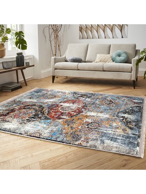 Antika Zeminde Eskitme Motifli Yöresel Desenli Eskitme Motifli Avangarde Salon & Oturma Odası Dış Mekan & Outdoor Dijital Baskılı Makinede Yıkanabilir Kaymaz Taban Saçaklı Halı