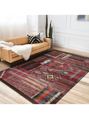 Kiremit Zeminde Kilim Motifli Eskitme Desenli Avangarde Etnik Motifler Salon & Oturma Odası Yatak Odası Dijital Baskılı Makinede Yıkanabilir Kaymaz Taban Saçaklı Halı