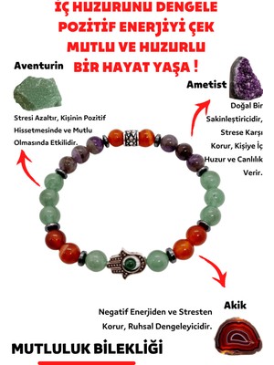 Gümüştel El Sanatları Mutluluk Iç Huzur Pozitif Enerji Doğal Taş Tılsım Bilekliği Ametist Aventurin Akik Doğaltaş Bileklik