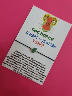 Gümüştel El Sanatları Koç Burcu Yeşim Doğal Taşlı Ip Burç Bilekliği