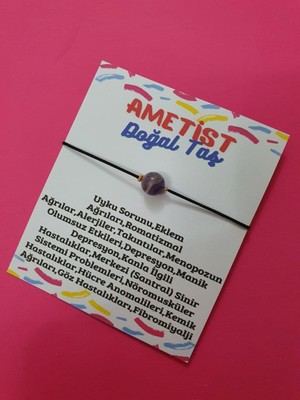 Gümüştel El Sanatları Ametist Doğal Taş Bileklik Asansörlü Ayarlamalı Ipli