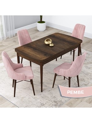 Canisa Concept Kar Serisi 80 x 132 cm Açılabilir Mdf Mutfak Masa Takımı Barok Ahşap Desen Masa 4 Sandalye