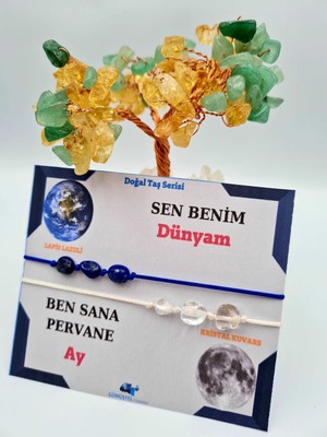Gümüştel El Sanatları Doğal Taş Sevgili Bilekliği Sen Benim Dünyam Ben Sana Pervane
