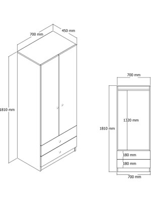FERNISO Zoe 2 Kapılı 2 Çekmeceli Elbise Dolabı Gardırop