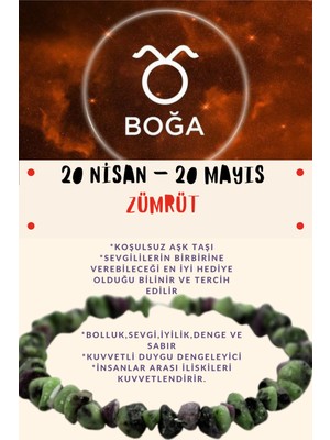 Gümüştel El Sanatları Burç Taşı Boğa Burcu Zümrüt Taşı Bileklik