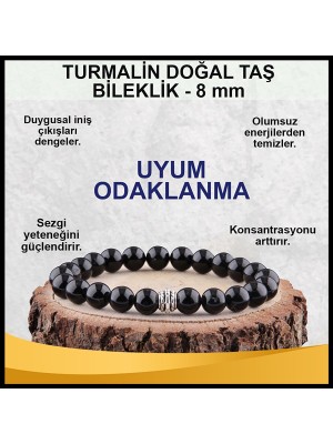 Gümüştel El Sanatları Siyah Turmalin Doğal Taş Bileklik 8 mm