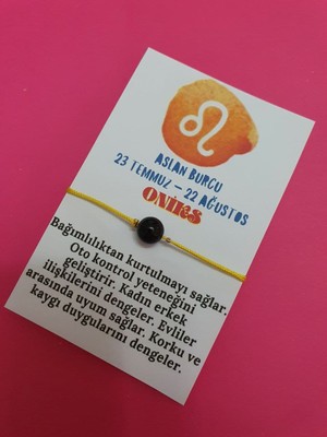 Gümüştel El Sanatları Aslan Burcu Oniks Doğal Taş Ip Burç Bilekliği