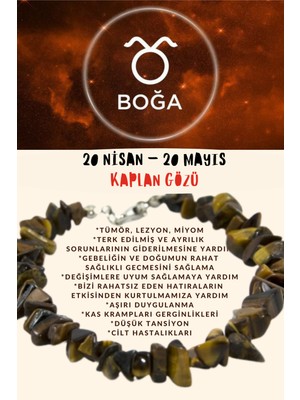 Gümüştel El Sanatları Burç Taşı Boğa Burcu Kaplan Gözü Taşı Bileklik