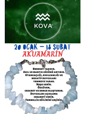 Gümüştel El Sanatları Burç Taşı Kova Burcu Akuamarin Taşı Bileklik