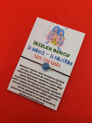 Gümüştel El Sanatları Ikizler Burcu Akuamarin Doğal Taş Ip Burç Bilekliği 8mm