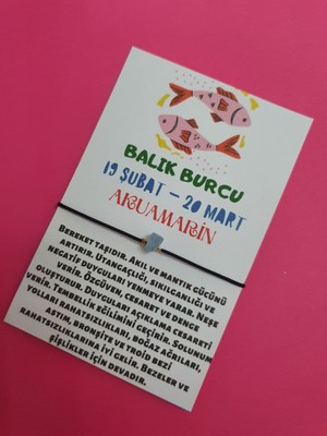 Gümüştel El Sanatları Balık Burcu Akuamarin Doğal Taş Ip Burç Bilekliği