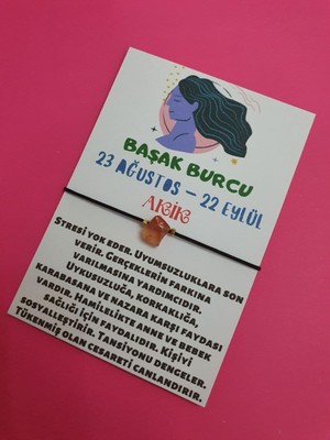 Gümüştel El Sanatları Başak Burcu Akik Doğal Taşlı Ip Burç Bilekliği