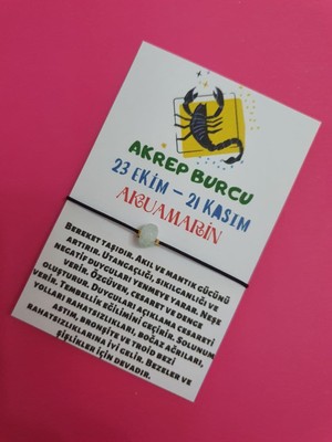 Gümüştel El Sanatları Akrep Burcu Akuamarin Doğal Taşlı Ip Burç Bilekliği