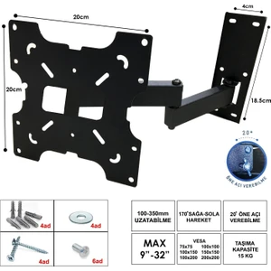 LCD Askı Aparatı Hareketli Çift Kollu 9"/32" 22-82CM