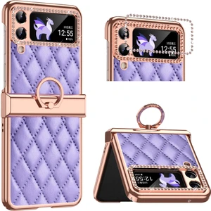 Qichengda For Samsung Galaxy Z Flip 4 Yüzük Menteşe Elmas Kafes Cep Telefonu Kılıfı (Yurt Dışından)
