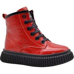 Kids A More Lilly Bağcıklı ve Fermuarlı Deri Kız Çocuk Bot Kırmızı