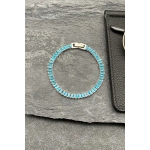 3A Baget Zirkon Taşlı Çift Kilitli Turkuaz Renkli Tennis Erkek Bileklik FRJ11496-1596-M