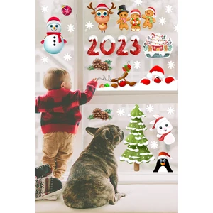 Echo Home Yılbaşı Ağacı Noel Baba Geyik Kardan Adam Kar Taneleri Kış Temalı Pencere Sticker