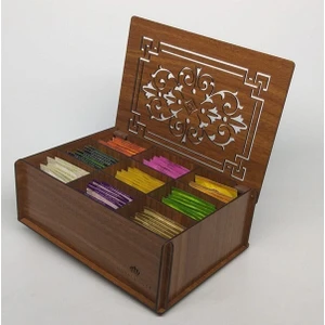 Hü Ma Tasarım ve Aksesuar Doğal  Ahşap Çay Kutusu 9 Bölmeli Kapaklı Poşet Bitki Çayı Saklama Kabı (Tea Box)