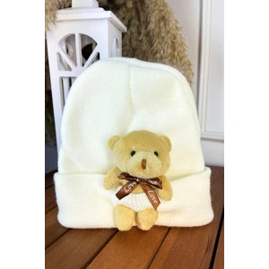 Şubu Tasarım 0-10 Yaş Uyumlu Çocuk Peluş Ayıcıklı Bere Açık Kahve SBT1276