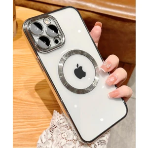 Apple iPhone 13 Pro Uyumlu Kılıf Magsafe Köşeleri Renkli Lüx Şeffaf Kamera Korumalı Silikon Kapak