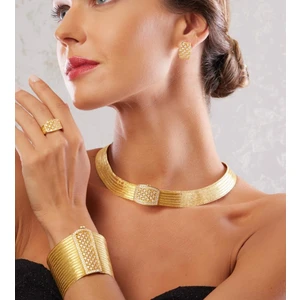 Mia Vento 17 Sıra Bileklik 7 Sıra Gerdanlık Prenses Toka Altın Kaplama Gümüş Trabzon Hasırı Set