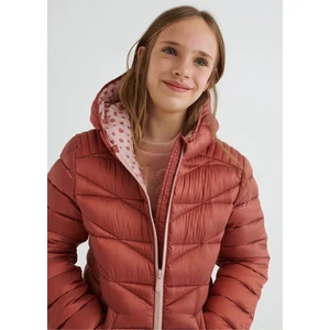 Genç Kız Kapşonlu Parlak Mont Kiremit