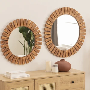 Dfn Wood Masif Ahşap 2'li Yuvarlak Dekoratif Duvar Salon Banyo Aynası